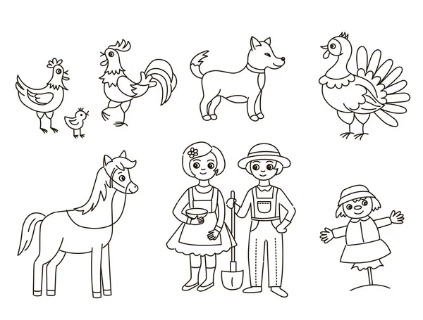 Coleção Desenhos Animados Animais Domésticos Casal Agricultores Fundo Branco —  Vetores de Stock