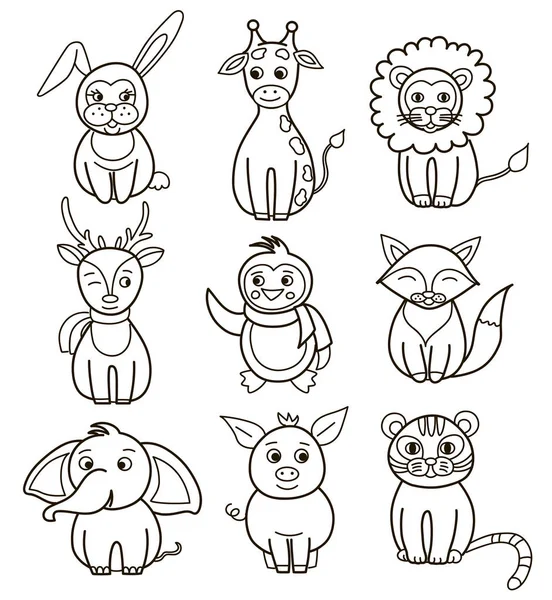 Beyaz arka planda izole vahşi hayvanların Karikatür koleksiyonu 