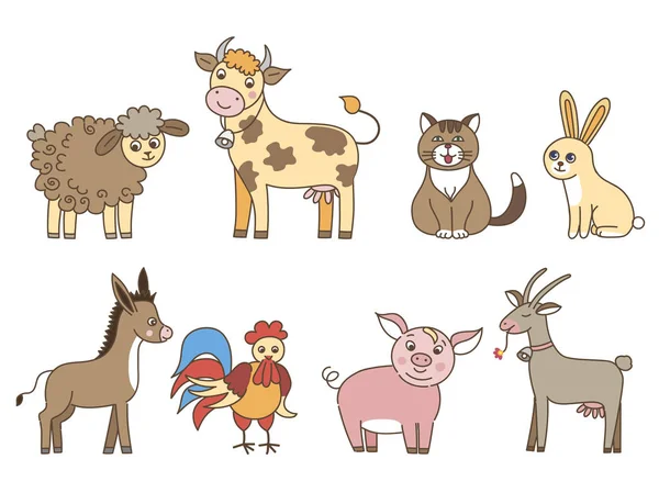 Coleção Desenhos Animados Animais Domésticos Fundo Branco — Vetor de Stock