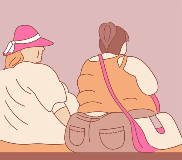 Vue Arrière Femmes Obèses Assis Sur Fond Pastel Concept Obésité — Image vectorielle