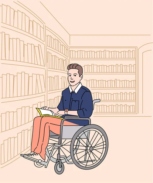 Καρτούν Χαρακτήρας Του Φοιτητή Αναπηρία Βιβλίο Για Αναπηρικά Αμαξίδια Στη — Διανυσματικό Αρχείο