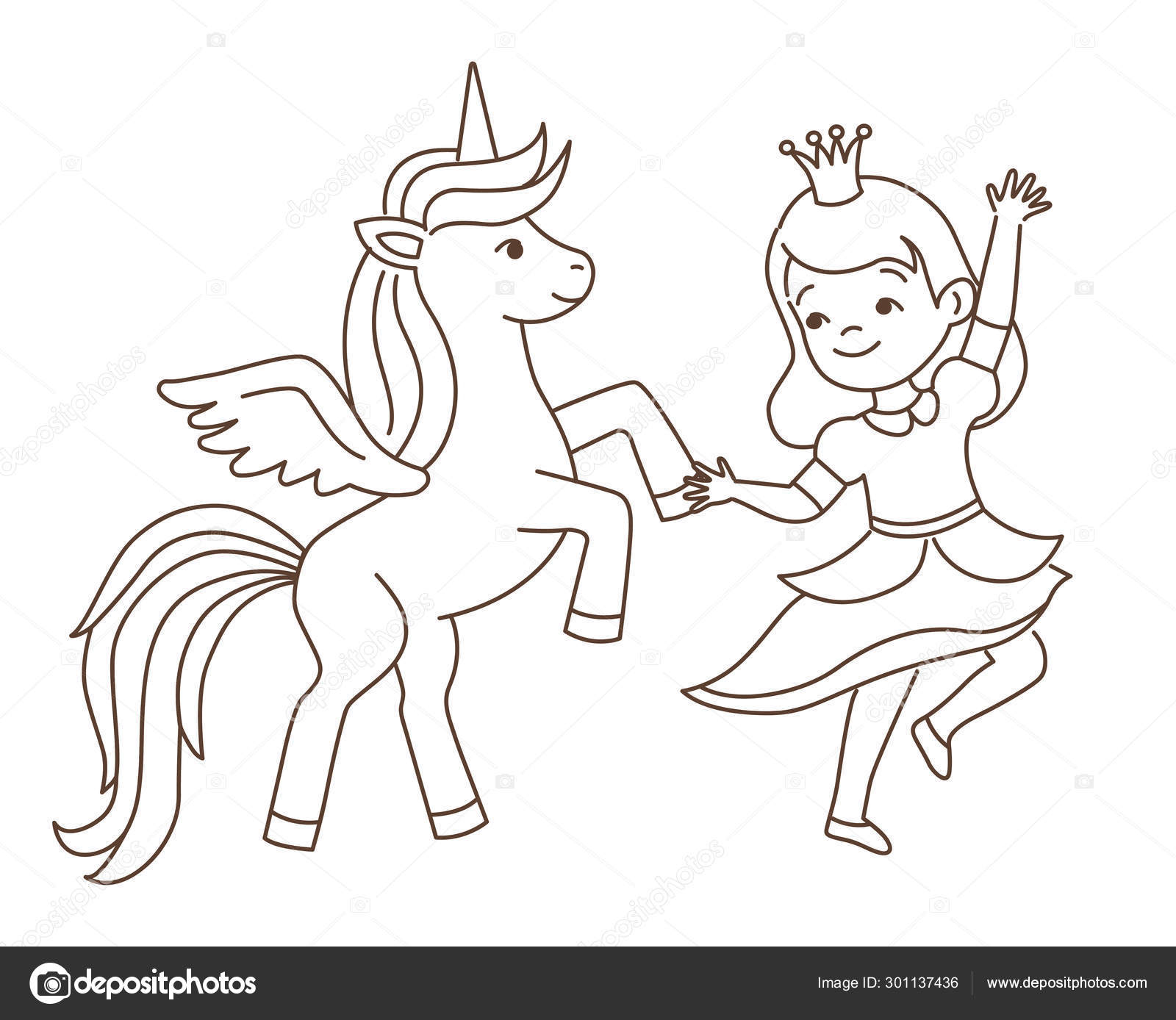 Download Magic Unicorn Dancing Wih Princess Outline Vector ...