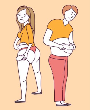 Çizgi film şişman kız ve oğlan, vektör çizimi  