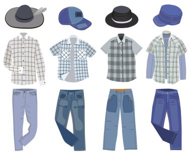 Modaya uygun erkek kıyafetleri koleksiyonu (vektör illüstrasyonu)