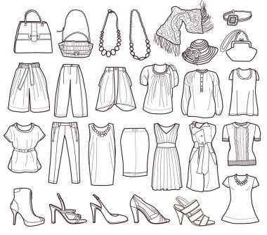 Moda kadın kıyafetleri koleksiyonu (boyama kitabı))