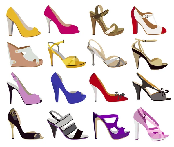 Divat Női Cipők Halmaza Vektor Illusztráció — Stock Vector
