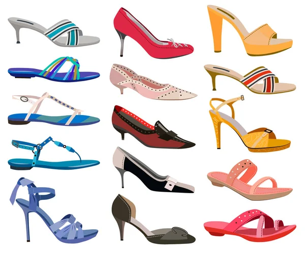 Collection Chaussures Femme Isolées Sur Blanc — Image vectorielle