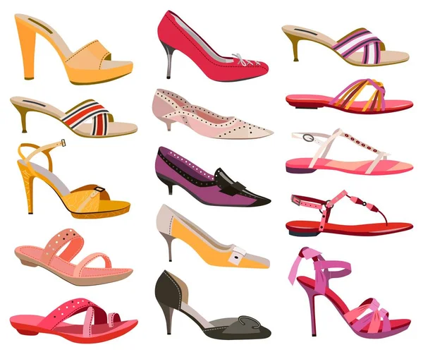Coleção Sapatos Femininos Isolados Branco —  Vetores de Stock