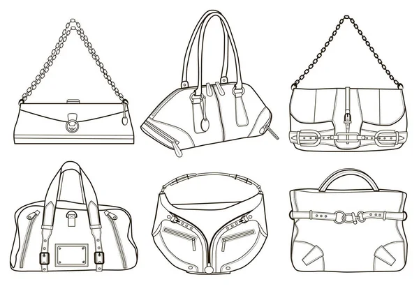 Colección Bolsos Moda Para Mujer Ilustración Vectorial Libro Para Colorear — Vector de stock