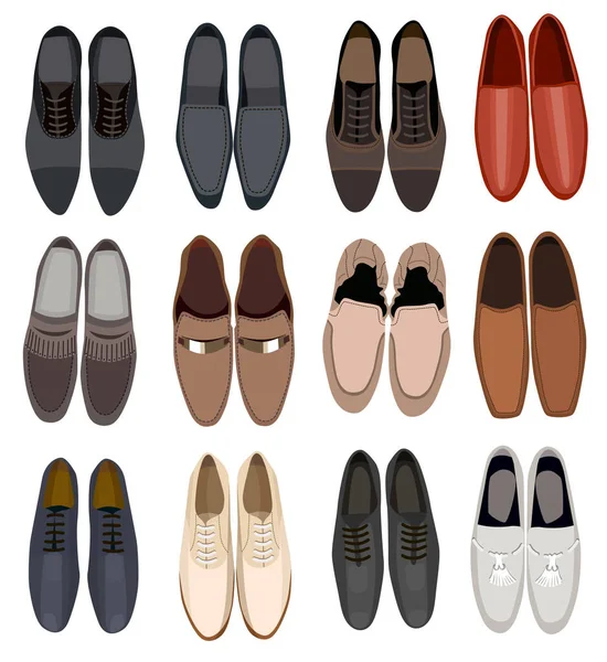 Collection Chaussures Homme Isolées Sur Fond Blanc — Image vectorielle