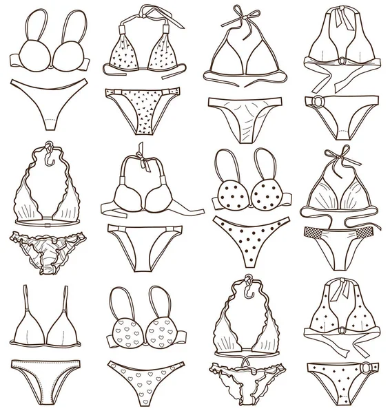 Set Swimsuit Coloring Book — Stock Vector
