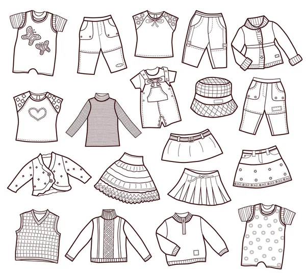 Sammlung Von Kinderkleidung Isoliert Auf Weißem Hintergrund — Stockvektor