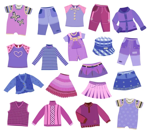 Koleksi Pakaian Anak Anak Terisolasi Pada Latar Belakang Putih - Stok Vektor