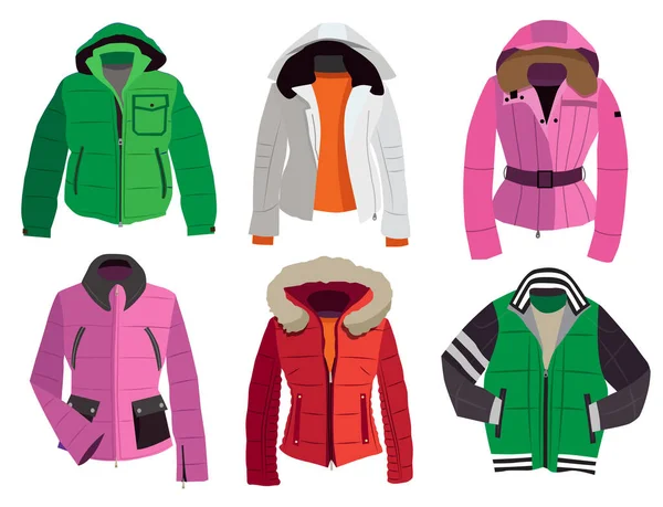 Coleção Jaquetas Inverno Quentes Ilustração Vetorial —  Vetores de Stock
