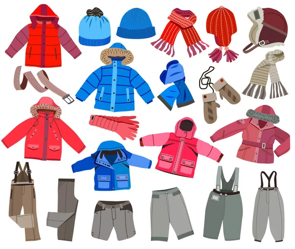 Kış Çocuk Kıyafetleri Koleksiyonu — Stok Vektör