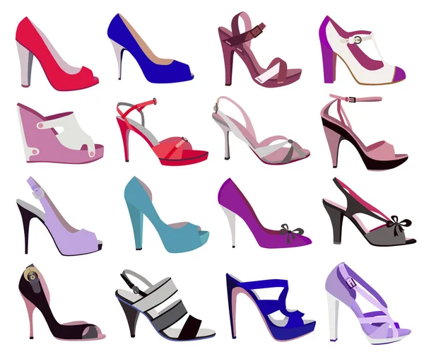 Moda Kadın Ayakkabıları Seti Vektör Illüstrasyonu Telifsiz Stok Vektörler
