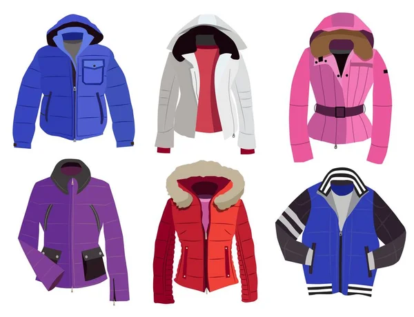 Coleção Jaquetas Inverno Quentes Ilustração Vetorial — Vetor de Stock