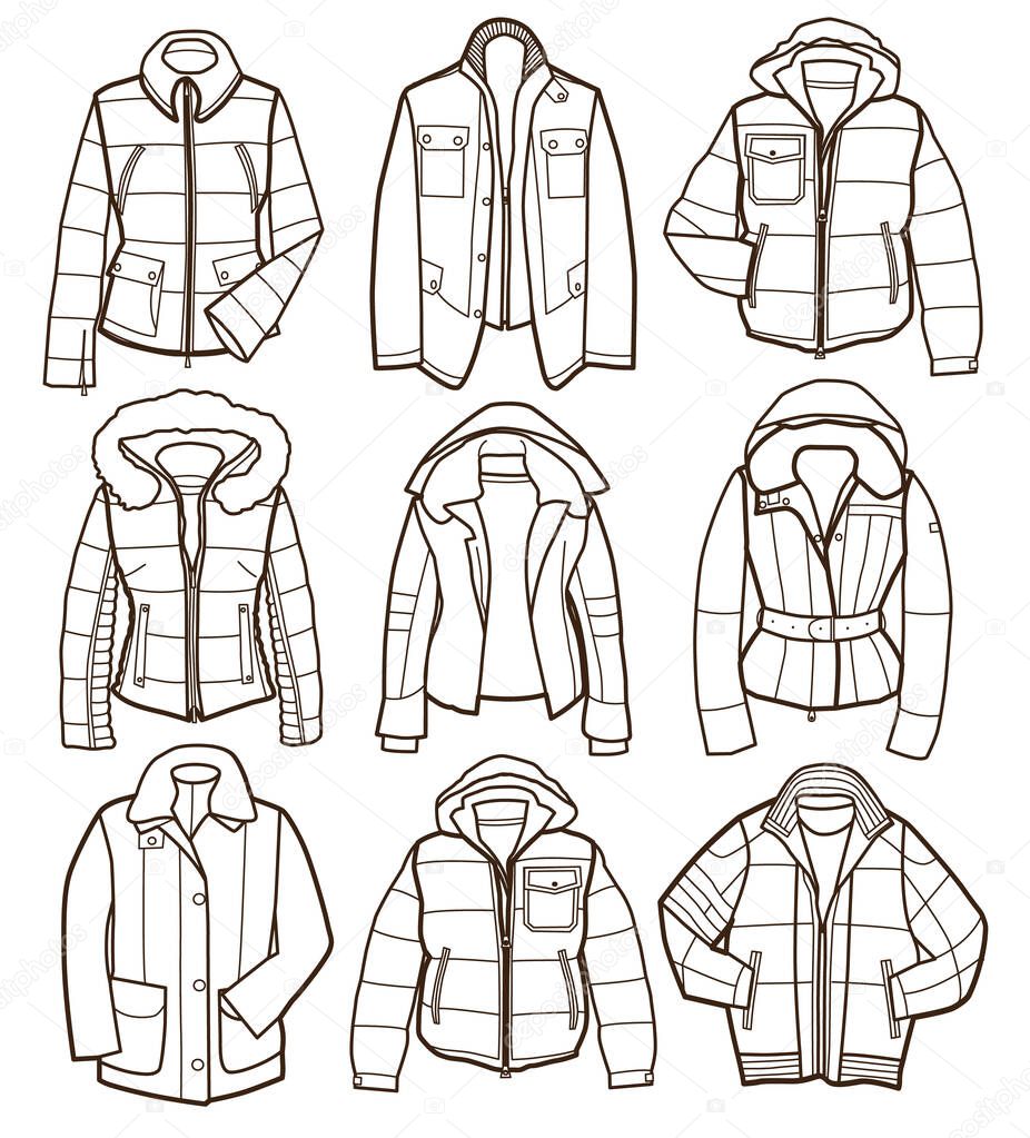 collection of warm winter jackets (coloring book)