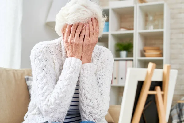 Portrait Depressed Senior Woman Hiding Her Face Crying While Looking — Stock Photo, Image