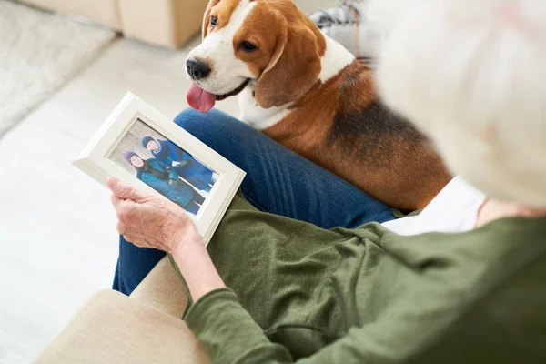 Hochwinkelporträt Einer Nicht Wiedererkennbaren Seniorin Die Ein Foto Der Hand — Stockfoto