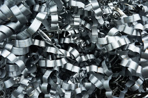 Close Metal Shavings Metalworking Plant Copy Space Background — Stock Photo, Image