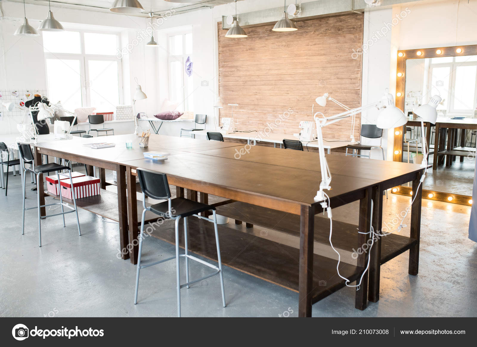 Modern Atelier Interior Wooden Workstation Foreground Sewing