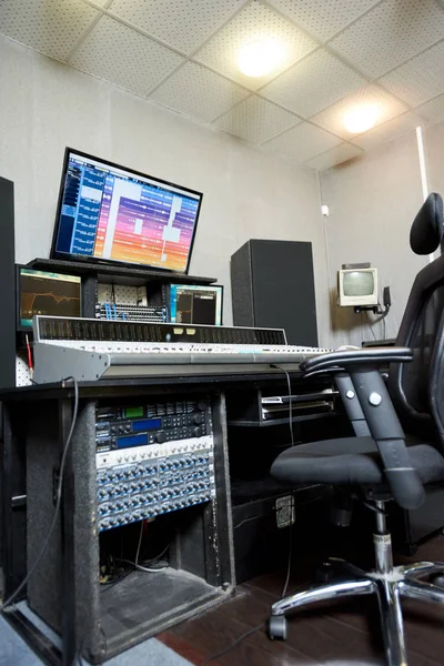 View Working Console Monitors Musical Electronics Sound Studio — Stock Photo, Image