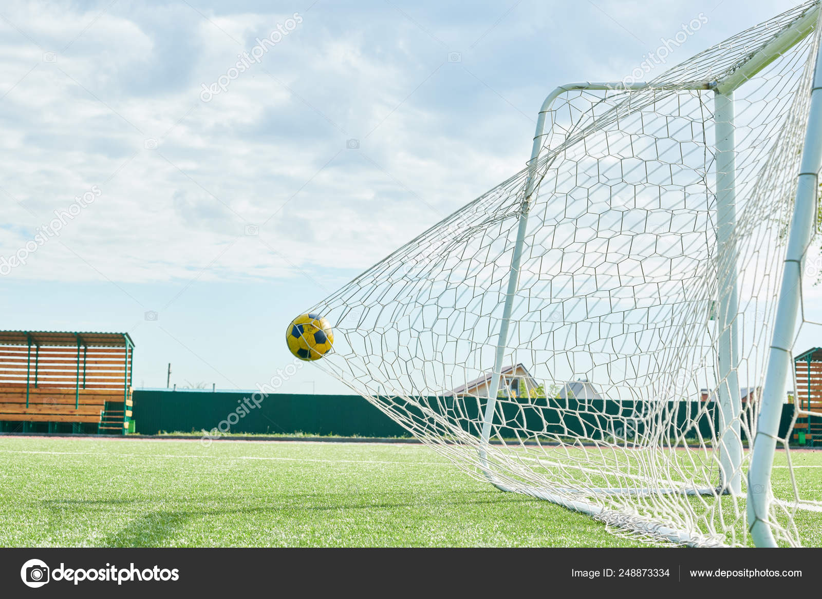 Sports Background Image Football Ball Shooting Gate Field Outdoors Copy Stock Photo Image By C Seventyfour