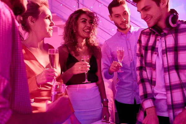 Group Happy Young Men Woman Drinking Champagne Having Holiday Party — Stock Photo, Image