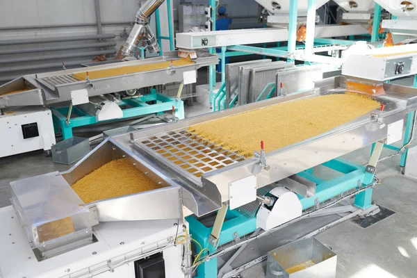 High Angle View Production Process Modern Food Factory Focus Conveyor — Stock Photo, Image