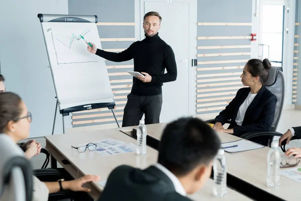 Businessman Presenting Whiteboard Other Business People Listening Him Business Presentation — Stock Photo, Image