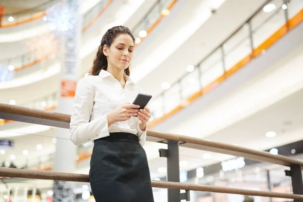 Young Serious Businesswoman Formalwear Texting Looking Contact Reading Notification Smartphone — Stock Photo, Image