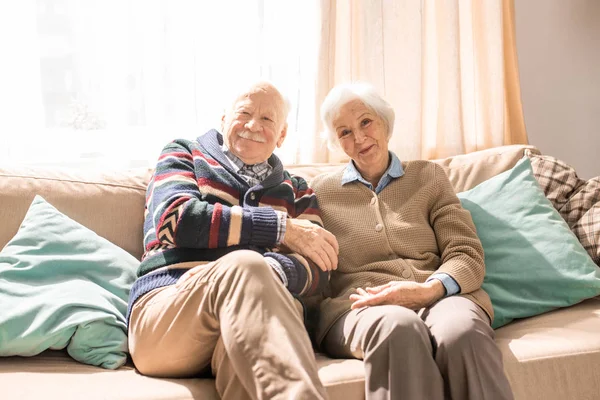 Porträt Eines Liebenden Senioren Paares Das Gemeinsam Lächelnd Die Kamera — Stockfoto