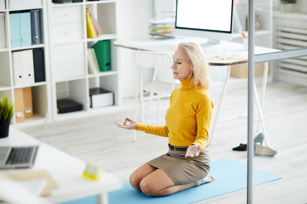 High Angle Portrait Contemporary Mature Businesswoman Meditating Office Copy Space — Stock Photo, Image