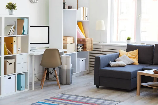 Innenraum Weiß Und Blau Mit Home Arbeitsplatz Wohnzimmer Kopierraum — Stockfoto