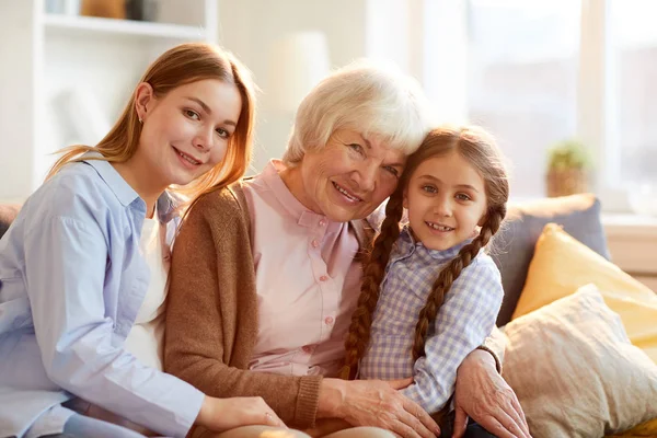 Three Generations Women Girl Mother Grandmother Posing Family Portrait Warm — Stock Photo, Image