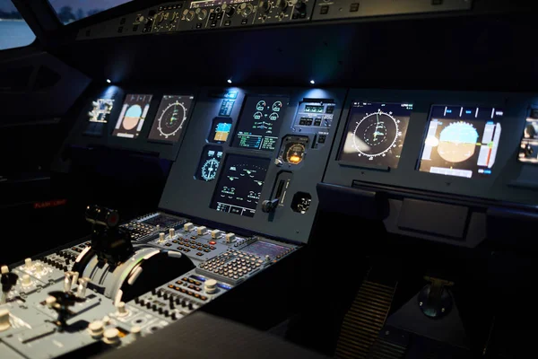 Night illumination of flight deck with radar devices and displays with flight control system on control panel