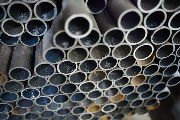 Background Image Metal Pipes Stacked Warehouse Industrial Plant Copy Space — Stock Photo, Image