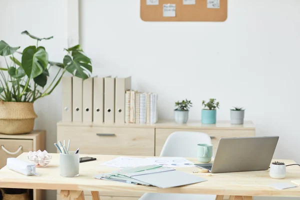 Image Fond Minimale Intérieur Propre Bureau Maison Avec Bureau Bois — Photo