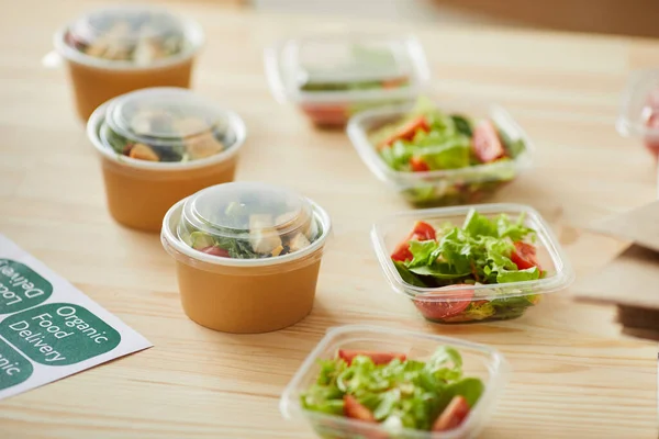 Achtergrond Afbeelding Van Gezonde Voedingsmiddelen Porties Klaar Voor Verpakking Houten — Stockfoto
