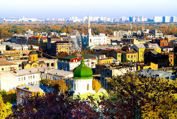 Kyev cityscape, view of Kontraktova square from Castle Hill