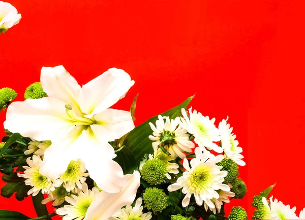 Аромат цветов из белой лилии и зеленой хризантемы. Праздничное оформление . — стоковое фото
