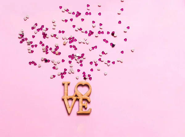 Святковий рожевий фон з блиску у формі серця. Концепція день Святого Валентина. — стокове фото