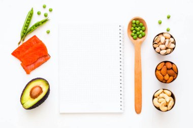 Ketojenik diyet için gerekli malzemeler. Sağlıklı beslenme kavramı. 