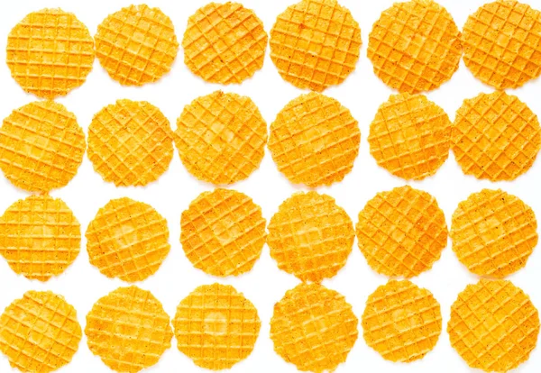 Food background of round waffles. The sweetest day — Stock Photo, Image