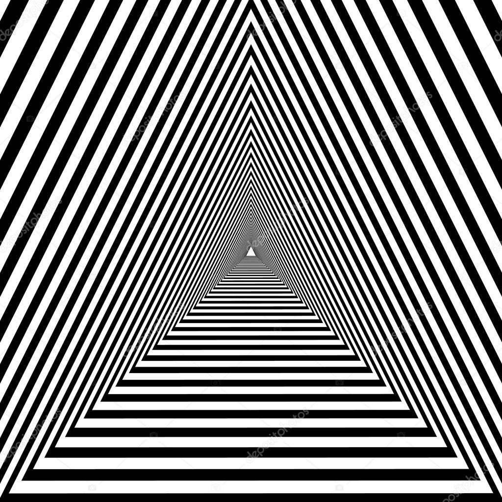 triangular tunnel, black and white geometric psychedelic optical drawin