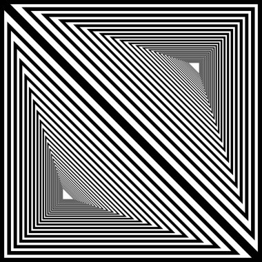 Çift üçgen geometrik çizgili tünel, siyah ve beyaz çizim, psychedelic, optik illüzyon