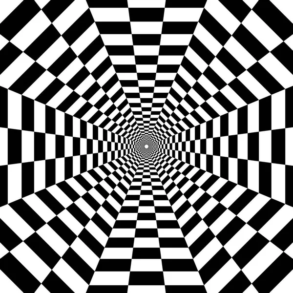 Achthoekige Tunnel Uit Afstand Zwart Witprinter Geometrische Patroon Optische Illusie — Stockvector