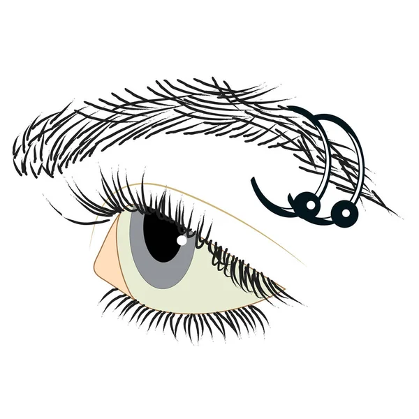 Yeux bleus et perçage des sourcils, deux boucles d'oreilles — Image vectorielle