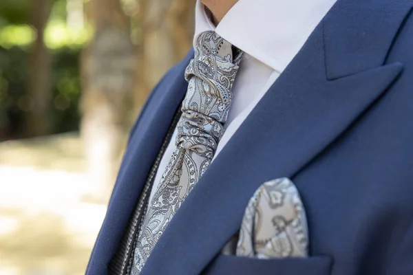 blue groom suit with gray vintage tie